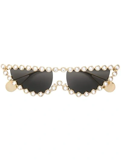 GUCCI EYEWEAR EMBELLISHED CAT EYE SUNGLASSES - 金色