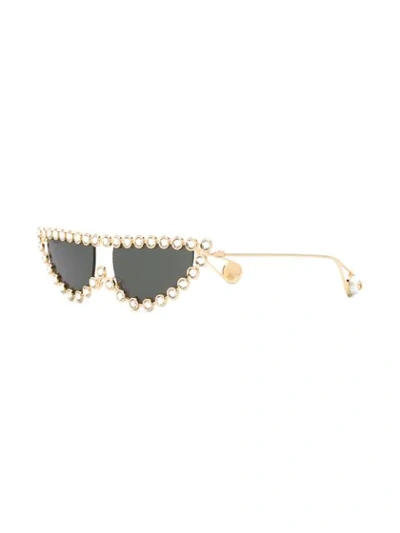 Shop Gucci Embellished Cat Eye Sunglasses In Gold