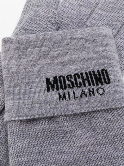 Shop Moschino Logo Gloves In 014 Grey