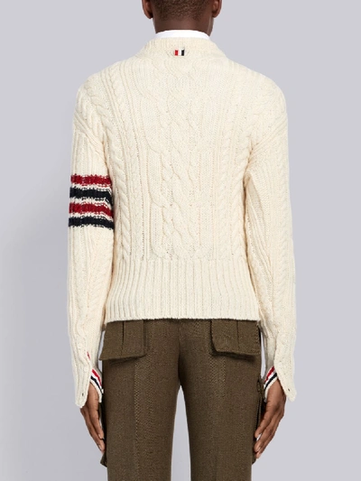 Shop Thom Browne 4bar Aran Cable Pullover In White