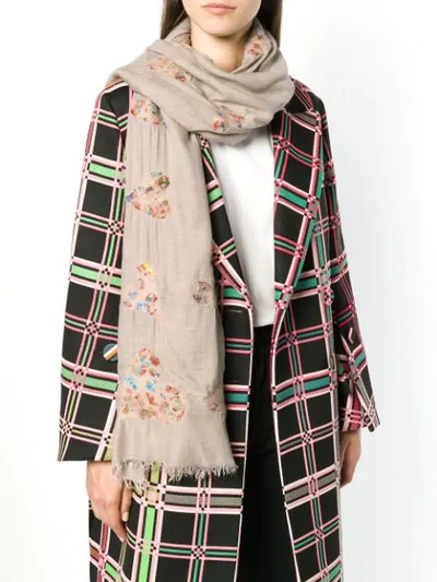 Shop Faliero Sarti Heart Embroidered Scarf In Brown