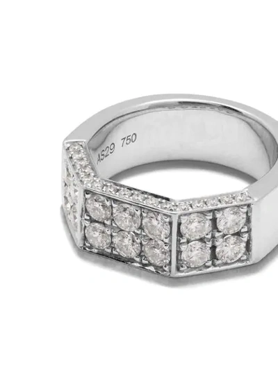 Shop As29 18kt White Gold Deux Double Half Octogonal Diamond Knuckle Ring In Silver