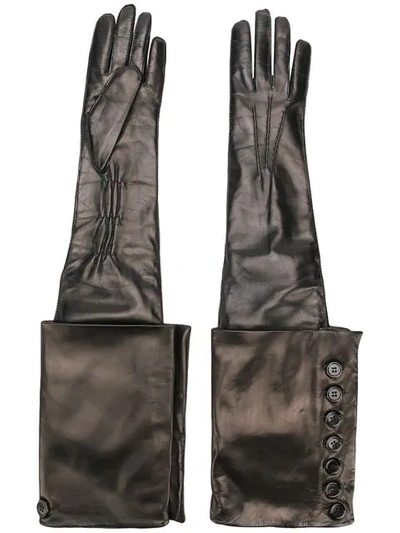 Shop Ann Demeulemeester Long Button Detail Gloves In Black