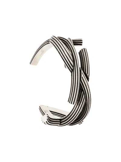 Shop Saint Laurent Monogram Textured Cuff Bracelet In Metallic
