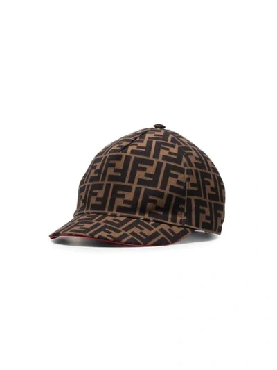 FENDI BROWN FF LOGO COTTON BASEBALL CAP - 棕色