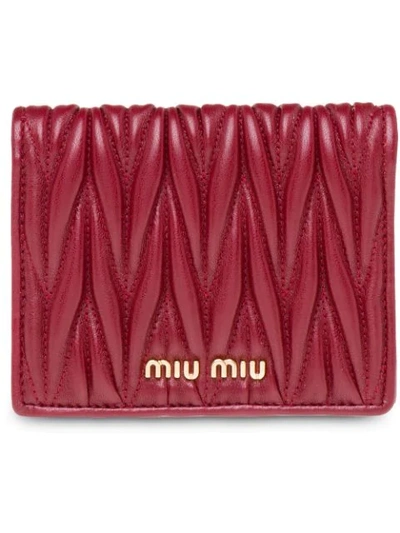 Shop Miu Miu Matelassé Small Logo Wallet In Red