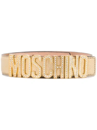 Shop Moschino Logo Plaque Belt In Gold