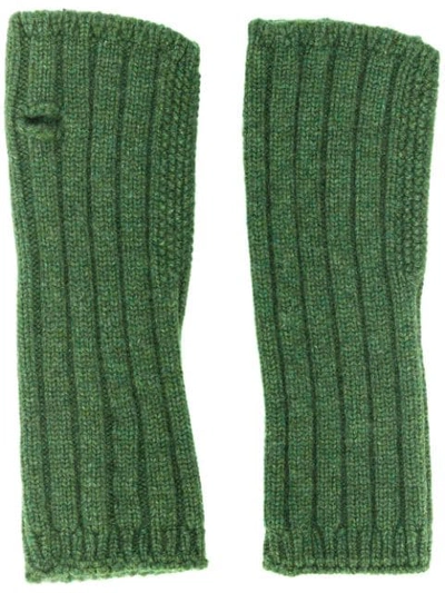 Shop Holland & Holland Knitted Mittens In Green