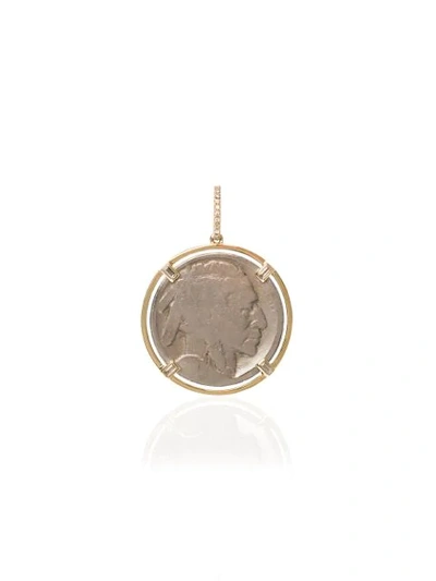 Shop Rosa De La Cruz 18kt Yellow Gold Buffalo Diamond Coin Pendant In Gold/silver