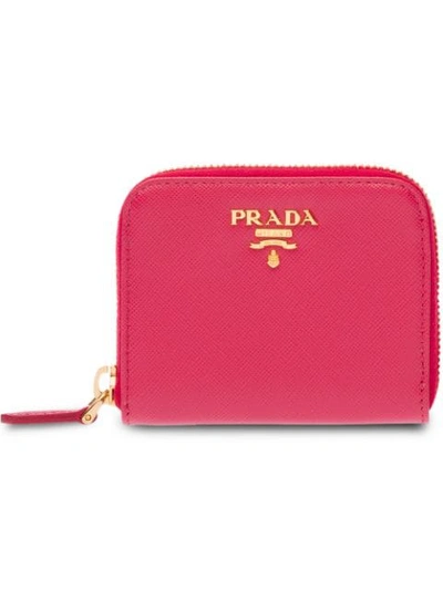 Shop Prada Saffiano Leather Coin Purse In Pink