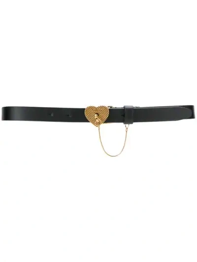 Shop Balenciaga Heart Lock Thin Belt In Black