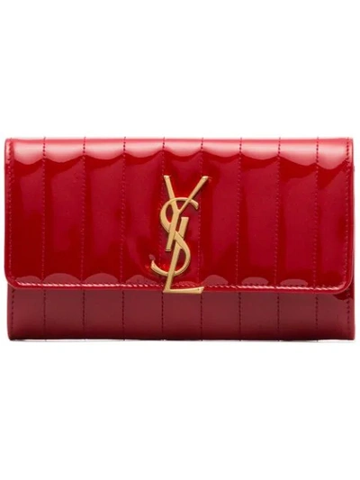 Shop Saint Laurent Red Logo Plaque Patent Leather Wallet