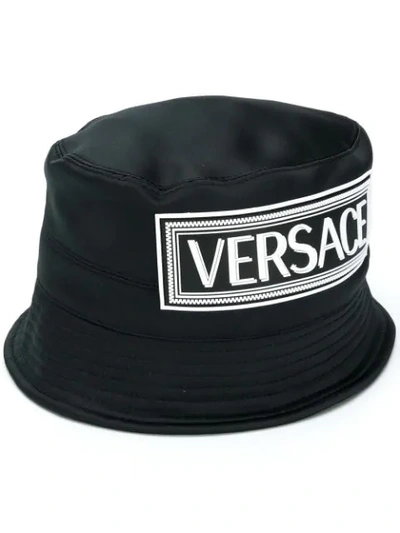 Shop Versace 90s Logo Bucket Hat In Black