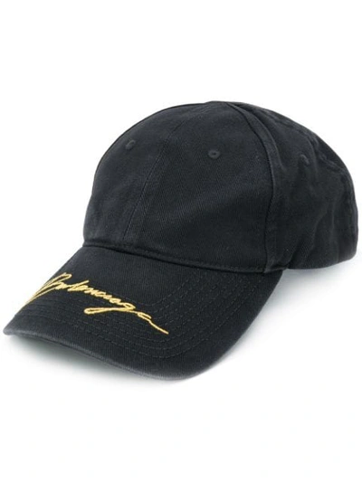 Shop Balenciaga Embroidered Signature Baseball Cap In Black