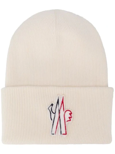 Shop Moncler Embroidered Logo Beanie Hat In 034 Cream