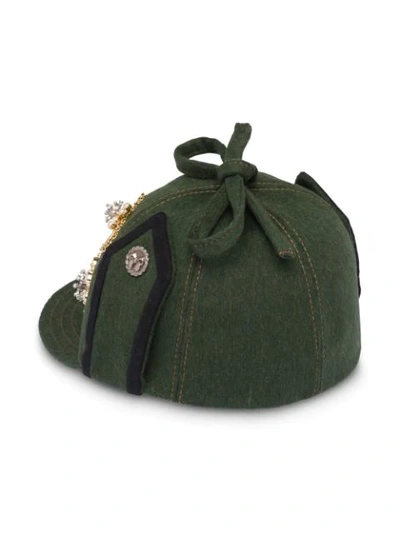 Shop Miu Miu Embellished Cap In Green