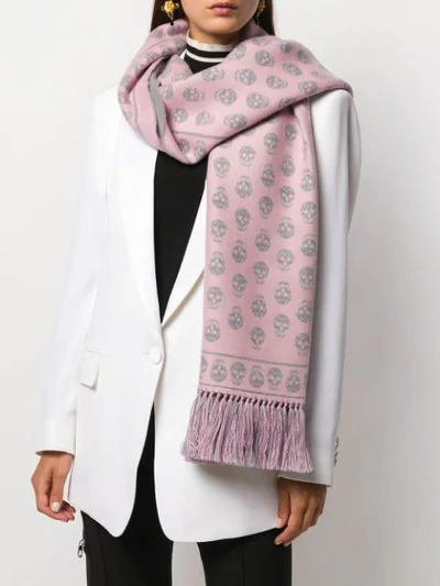 Shop Alexander Mcqueen Skull Knitted Scarf In Pink