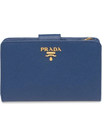 Shop Prada Medium Saffiano Leather Wallet In Blue