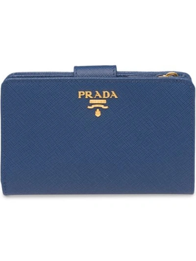 Prada Medium Saffiano Leather Wallet In Blue