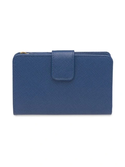 Shop Prada Medium Saffiano Leather Wallet In Blue