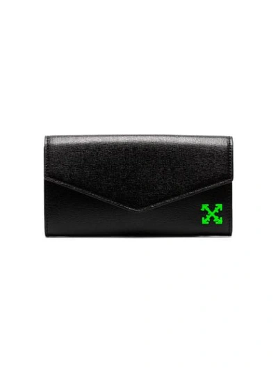 Shop Off-white Black And Green Arrow Logo Grained Leather Wallet