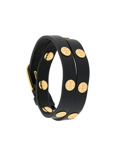 Shop Tory Burch Logo Stud Wrap Bracelet In Black