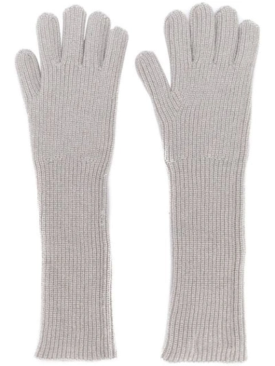 Shop Fabiana Filippi Ribbed Knit Gloves - Grey