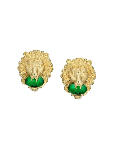 Gucci Lion Head Earrings With Cabochon Stones In 8067 Gold | ModeSens