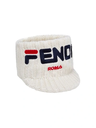 FENDI LOGO针织帽式发箍 - 白色