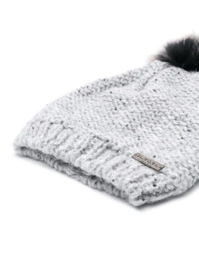 Shop Norton Fur Pom Pom Beanie - Grey