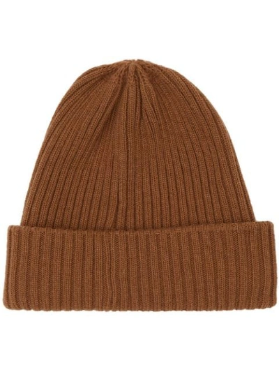 Shop Burberry Knitted Beanie In Brown