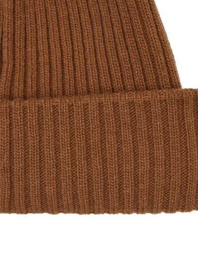 Shop Burberry Knitted Beanie In Brown