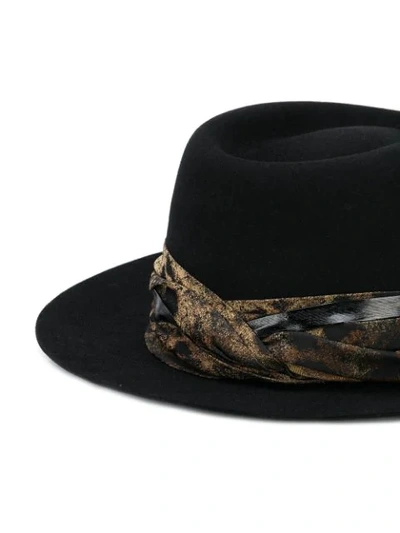 Shop Maison Michel Printed Scarf Fedora In Black