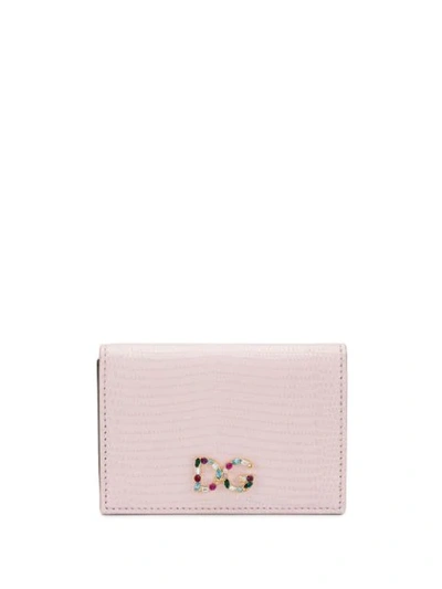 Shop Dolce & Gabbana Dauphine Embellished Logo Cardholder In Pink