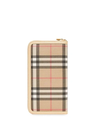 Shop Burberry Vintage Check E-canvas And Leather Wallet In Neutrals