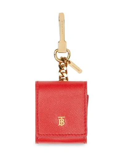 Shop Burberry Grainy Leather Earphone Case In Red