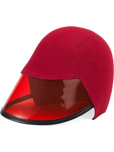 Shop Gucci Felt Hat With Transparent Visor In 6474 Rosso