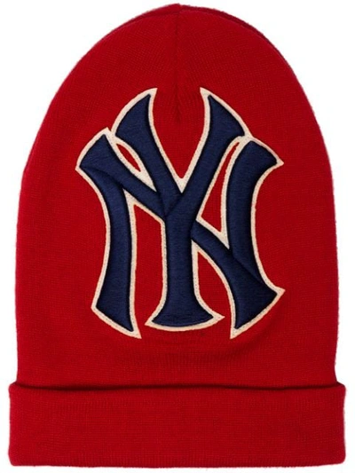Shop Gucci Ny Yankees Beanie In Red