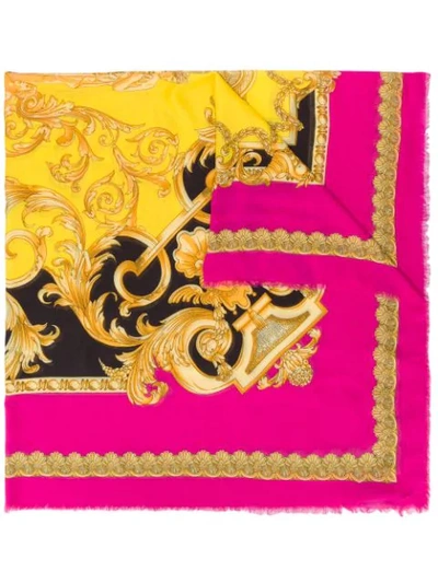 Shop Versace Barocco Print Scarf In I7064 Fuxia