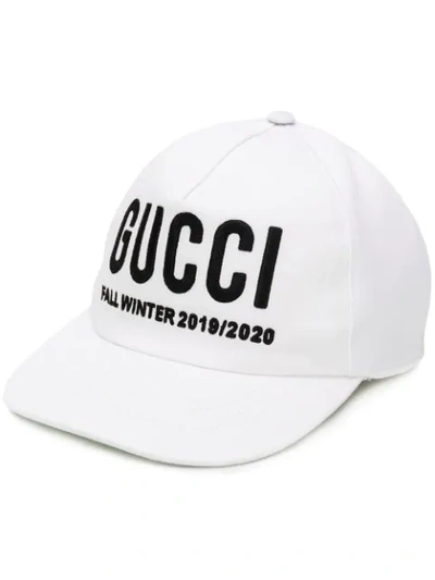 Shop Gucci Logo Embroidered Baseball Cap In White