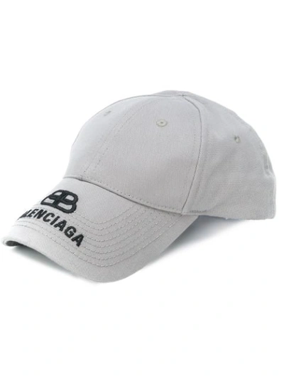 Shop Balenciaga Embroidered Bb Logo Cap In Grey
