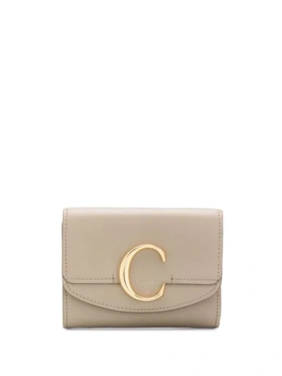 Shop Chloé C Logo Tri-fold Wallet In Grey