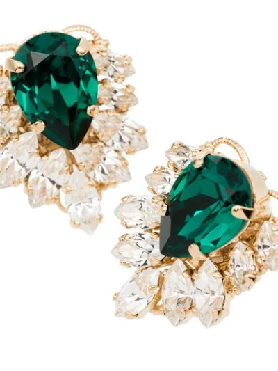 Shop Anton Heunis Crystal Cluster Earrings In Green/gold