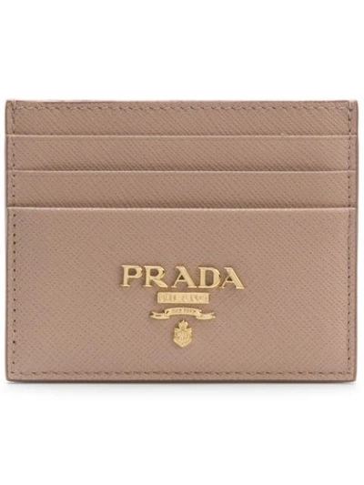 Shop Prada Logo Cardholder Wallet - Neutrals