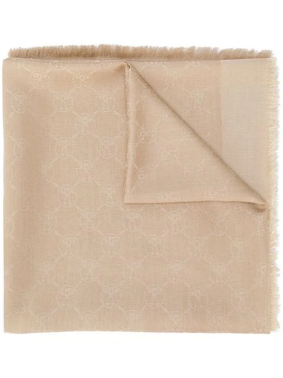 Shop Moschino Double Question Mark Logo Scarf In Neutrals
