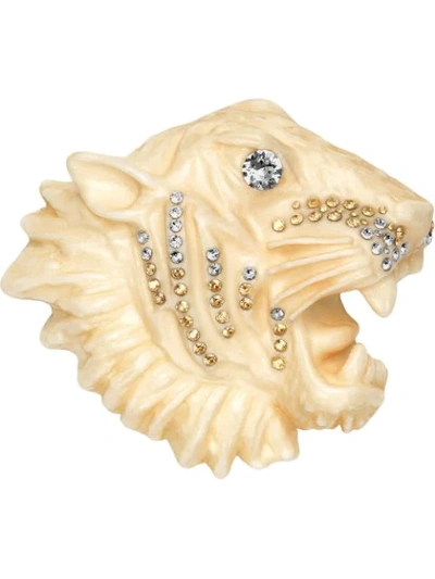 Shop Gucci Resin Tiger Head Brooch In Yellow
