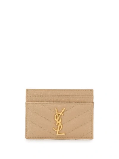 Shop Saint Laurent Monogram Card Holder In Neutrals