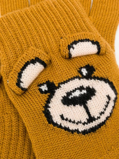Shop Moschino Knitted Teddy Gloves In Brown