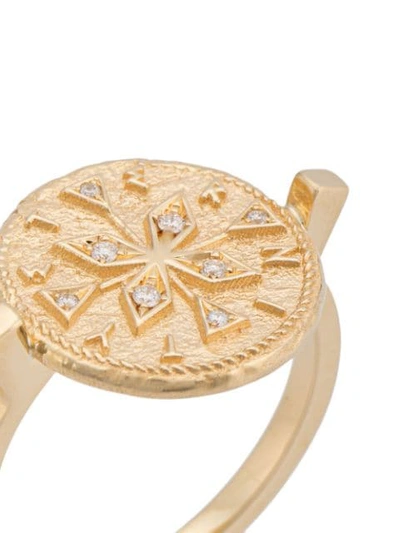 Shop Azlee Compass Coin Diamond Ring In Yellow