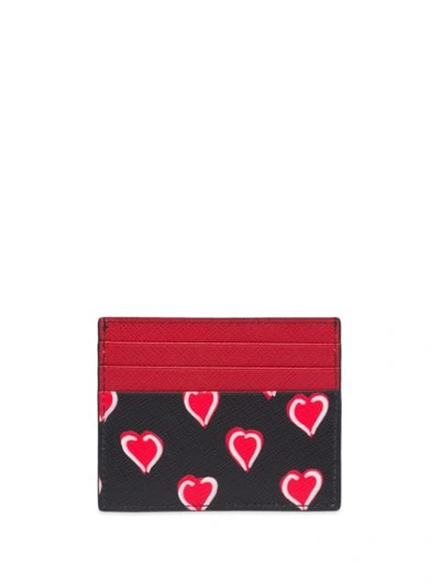 Shop Prada Heart Print Credit Card Holder In Black